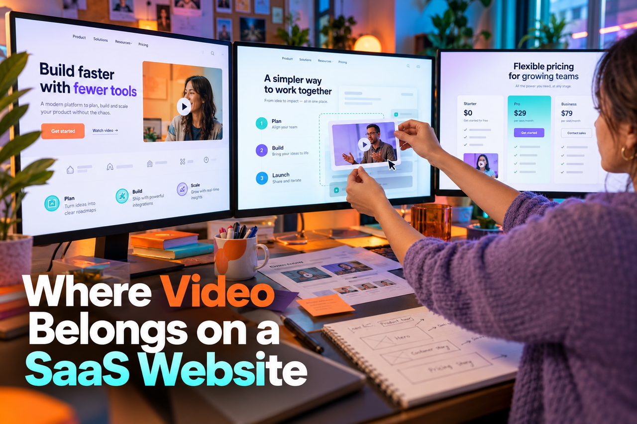 SaaS website layouts showing strategic video placement across key conversion pages.