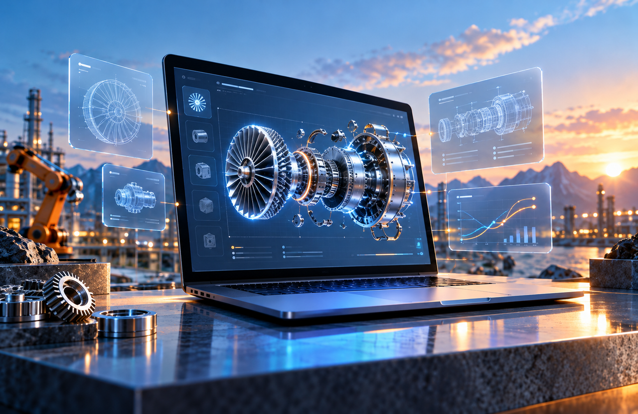 Industrial turbine product visualization and CAD engineering design interface