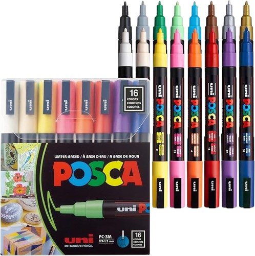 Posca Acrylic Paint Marker Set, 16-Color Fine