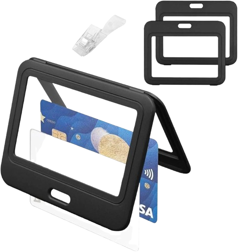 ID Badge Holder with Plastic Clip, Double-Sided Transparent Windows Horizontal