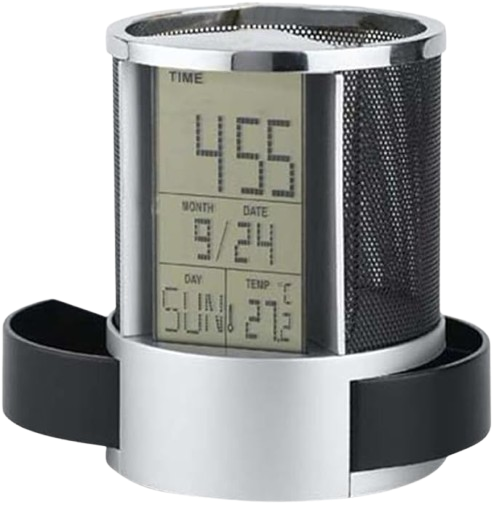 Veemoon Multifunctional Steel Mesh Pen Holder with Digital Clock