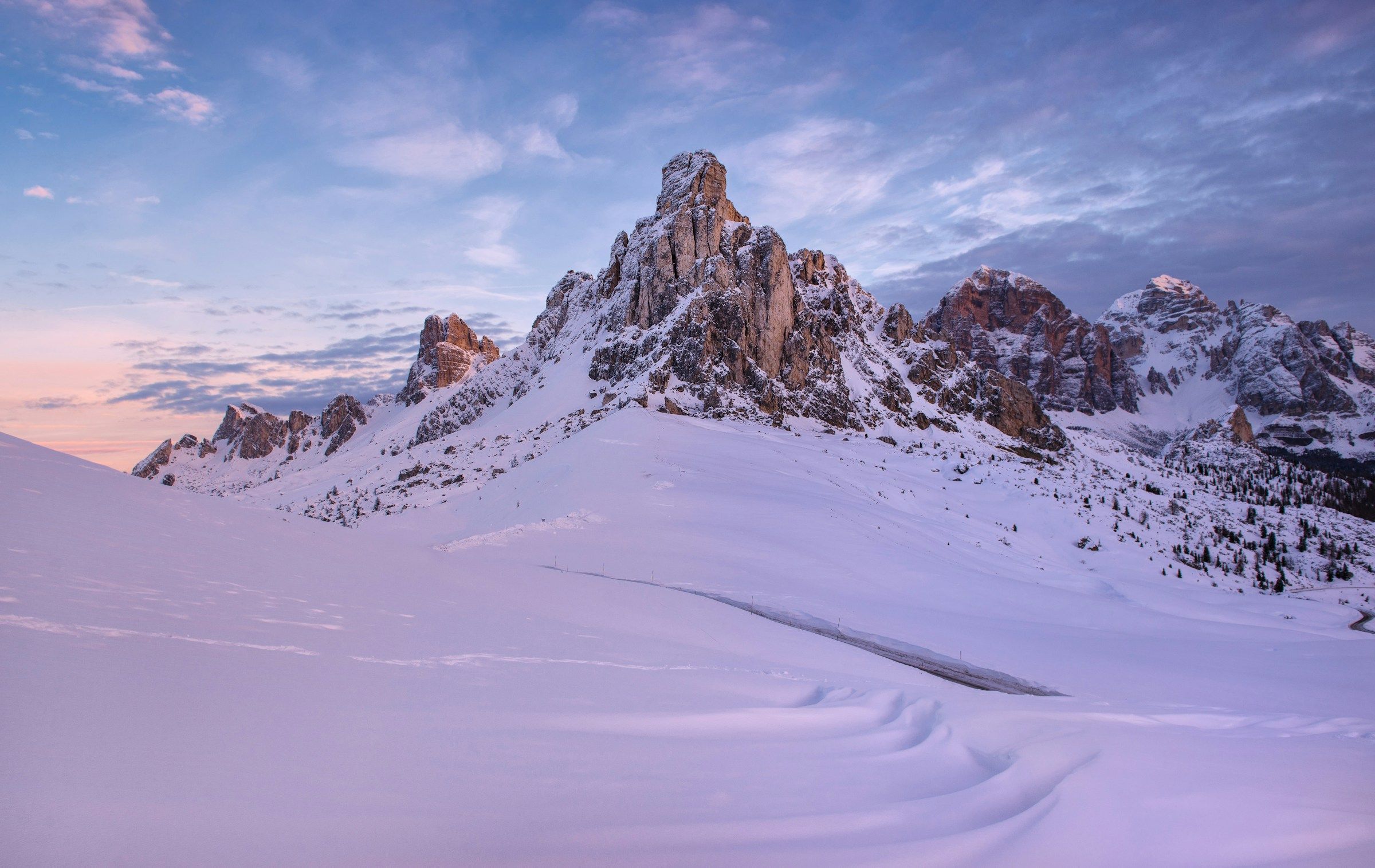 Snow-covered peaks of the Dolomites in Italy