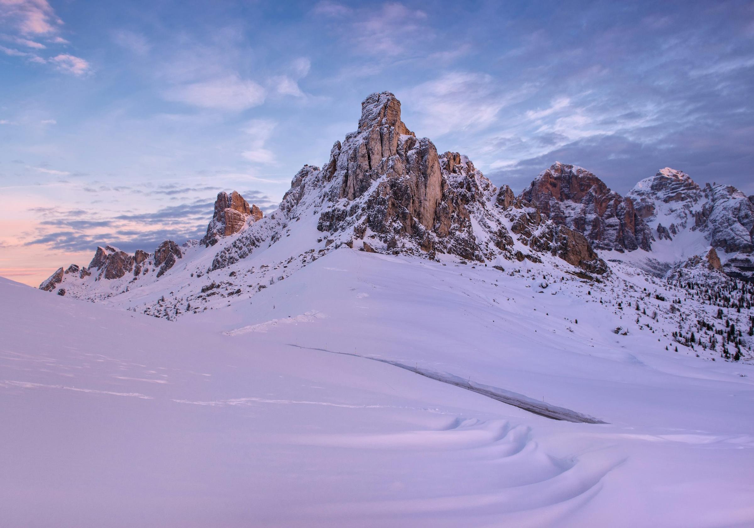 Snow-covered peaks of the Dolomites in Italy