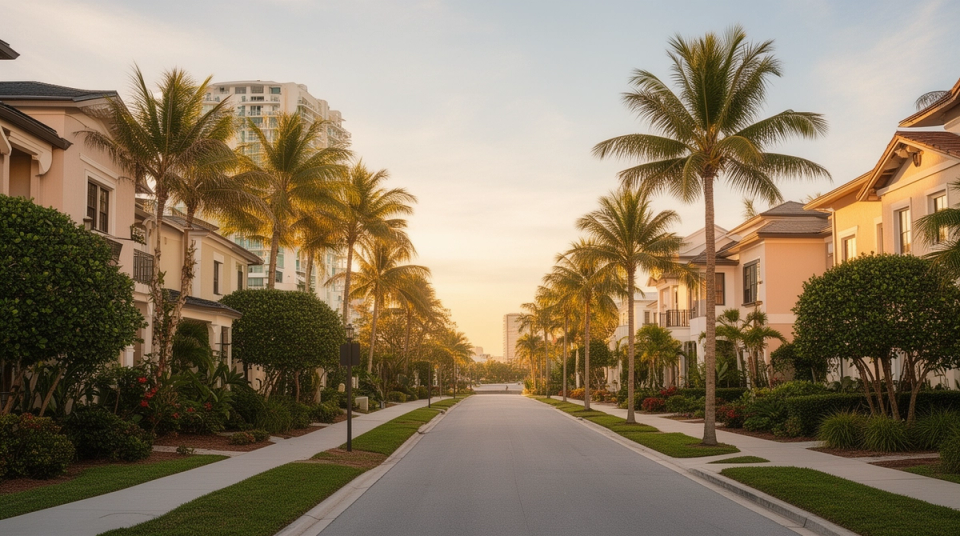 Palm-lined residential neighborhood in Florida