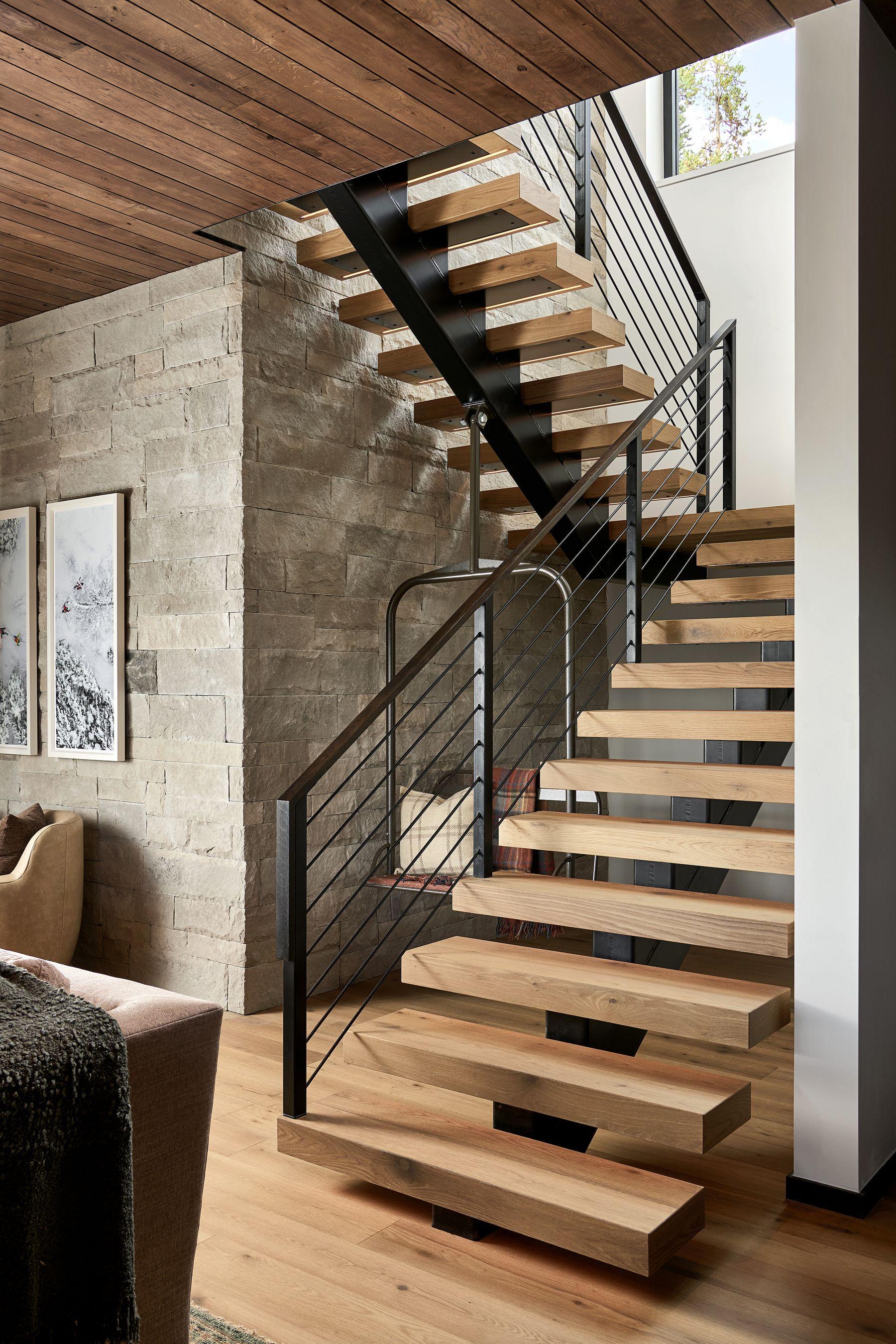 Floating timber stair with a steel balustrade