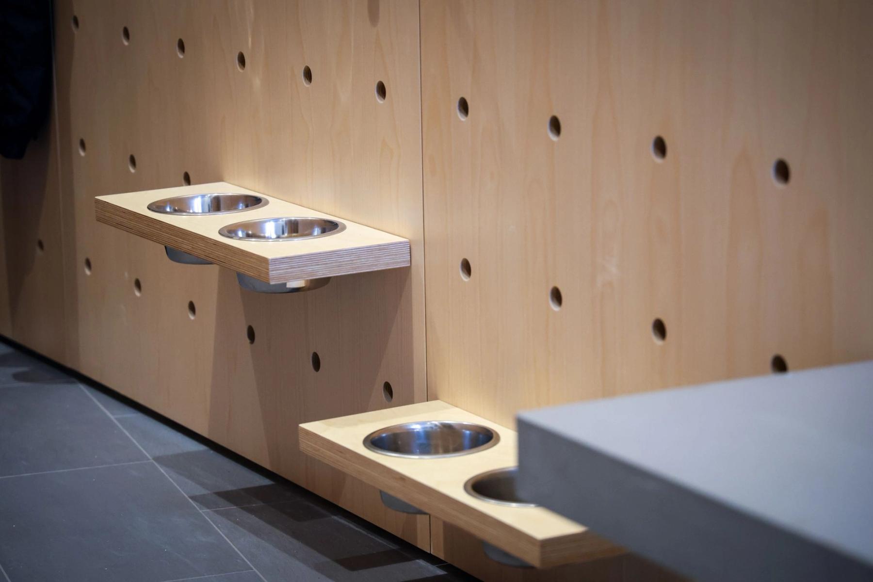 Slatted timber wall with an inset basin, Disco Scandi residence