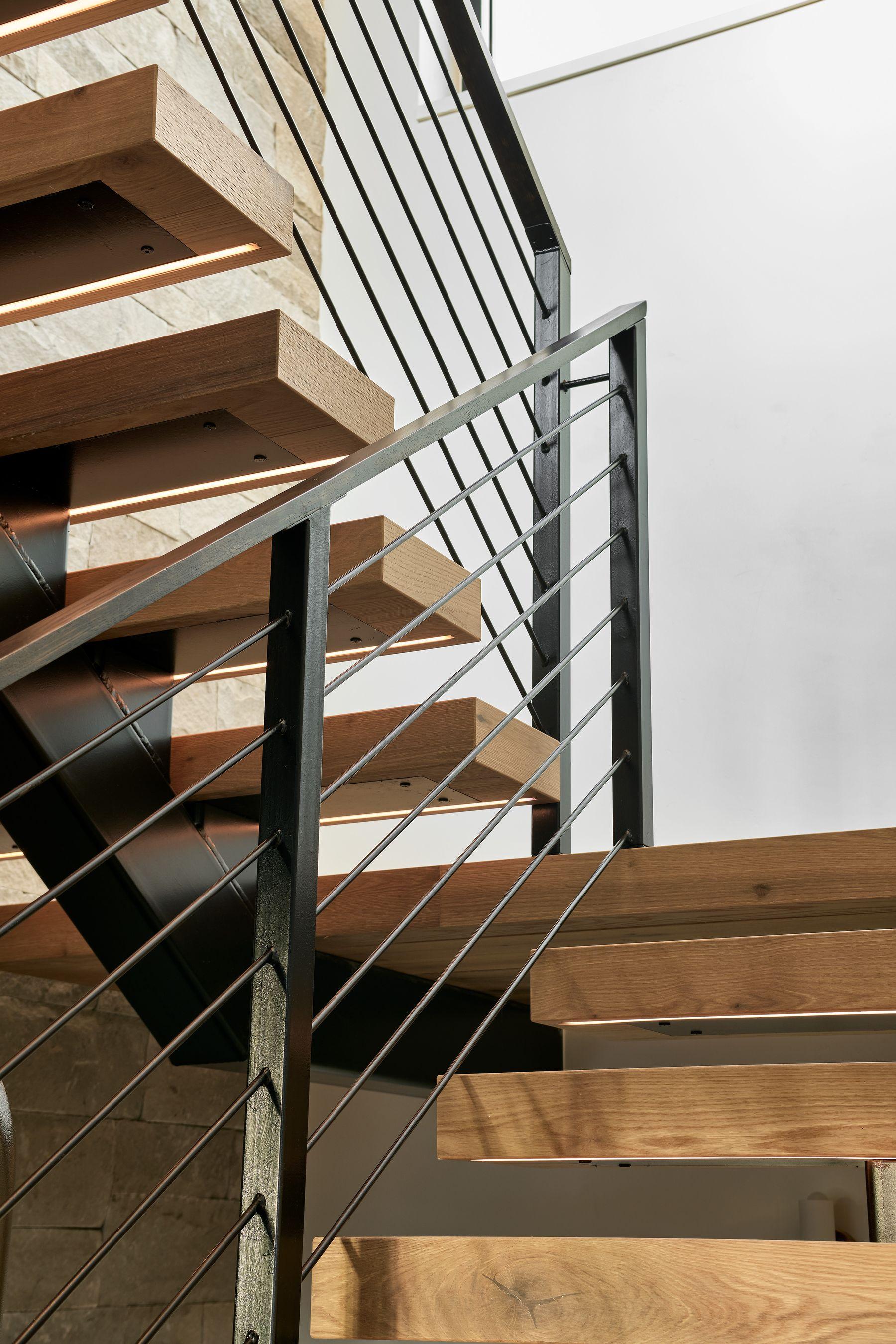 Floating timber stair treads seen from below, Summit Estates residence
