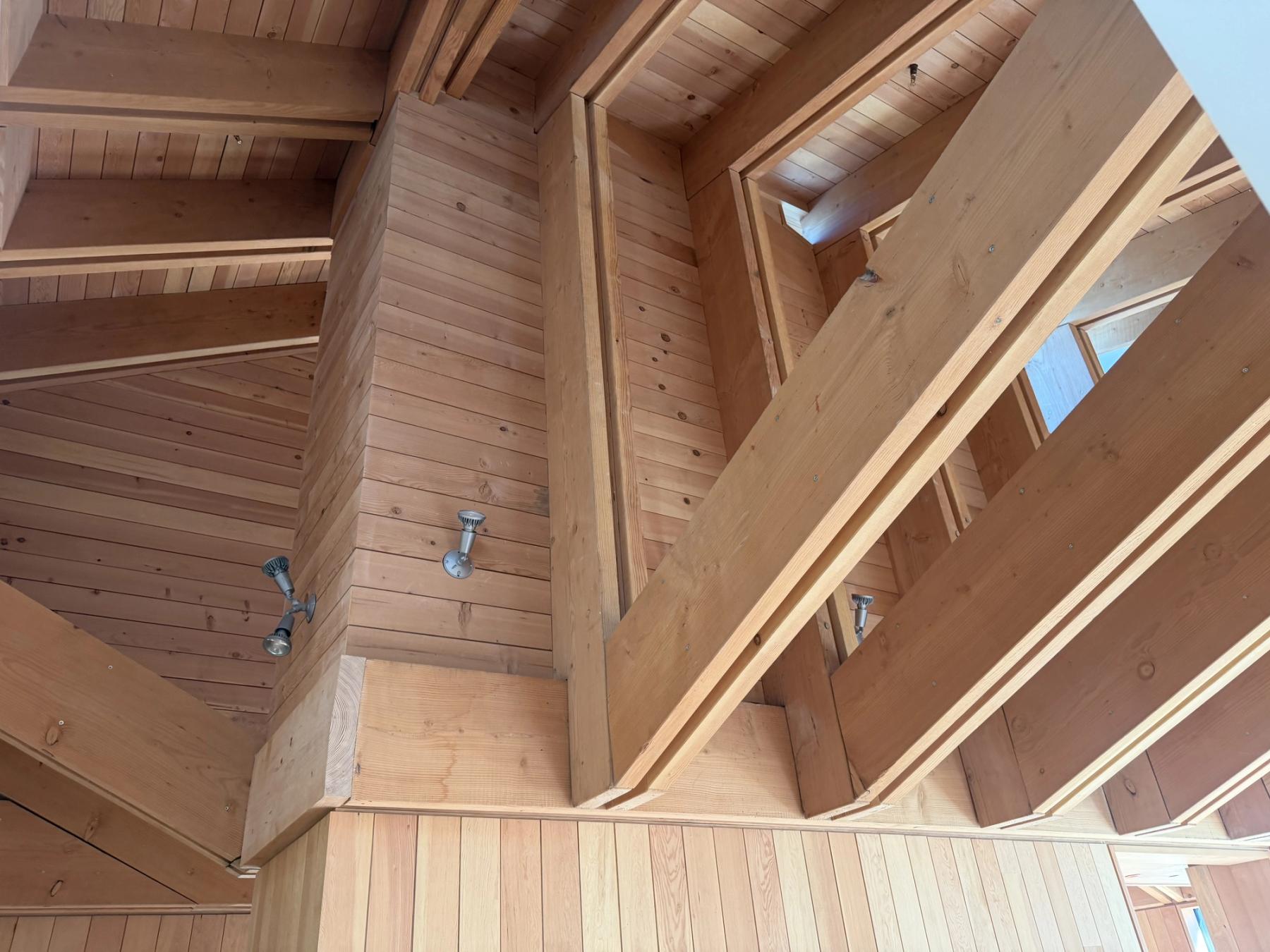 Warm wood ceiling and trim detail inside an Iron Forest home