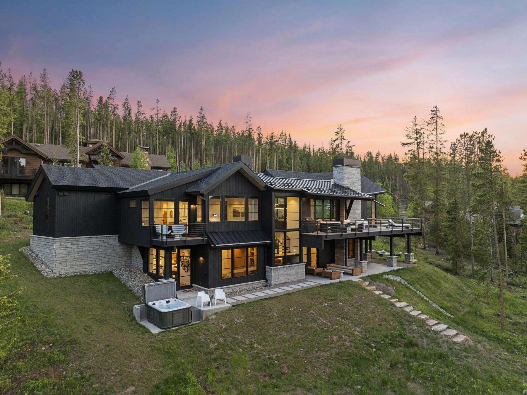 Aerial view of a completed Iron Forest custom home in the Breckenridge forest