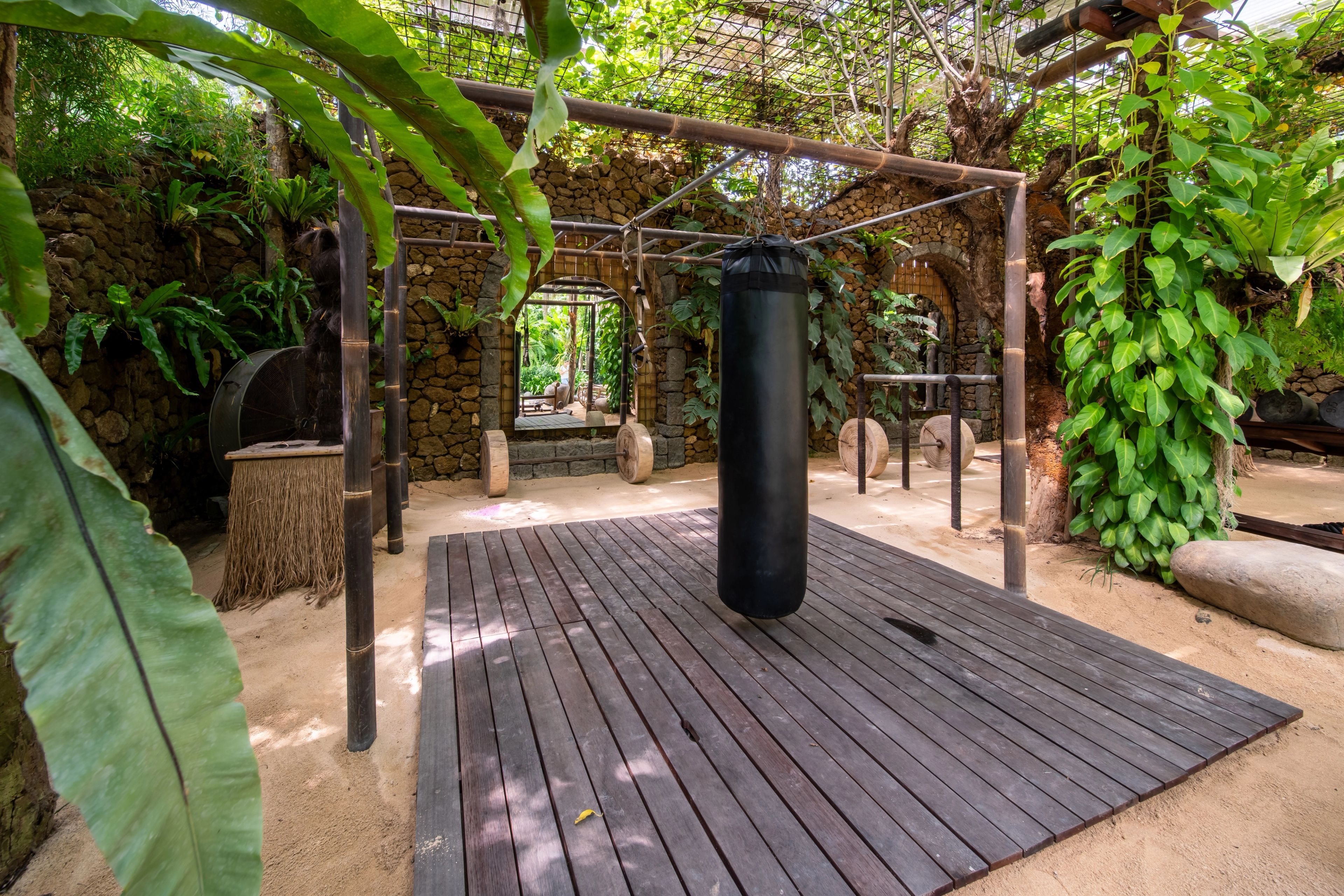 The open-air jungle gym seen across the training area.