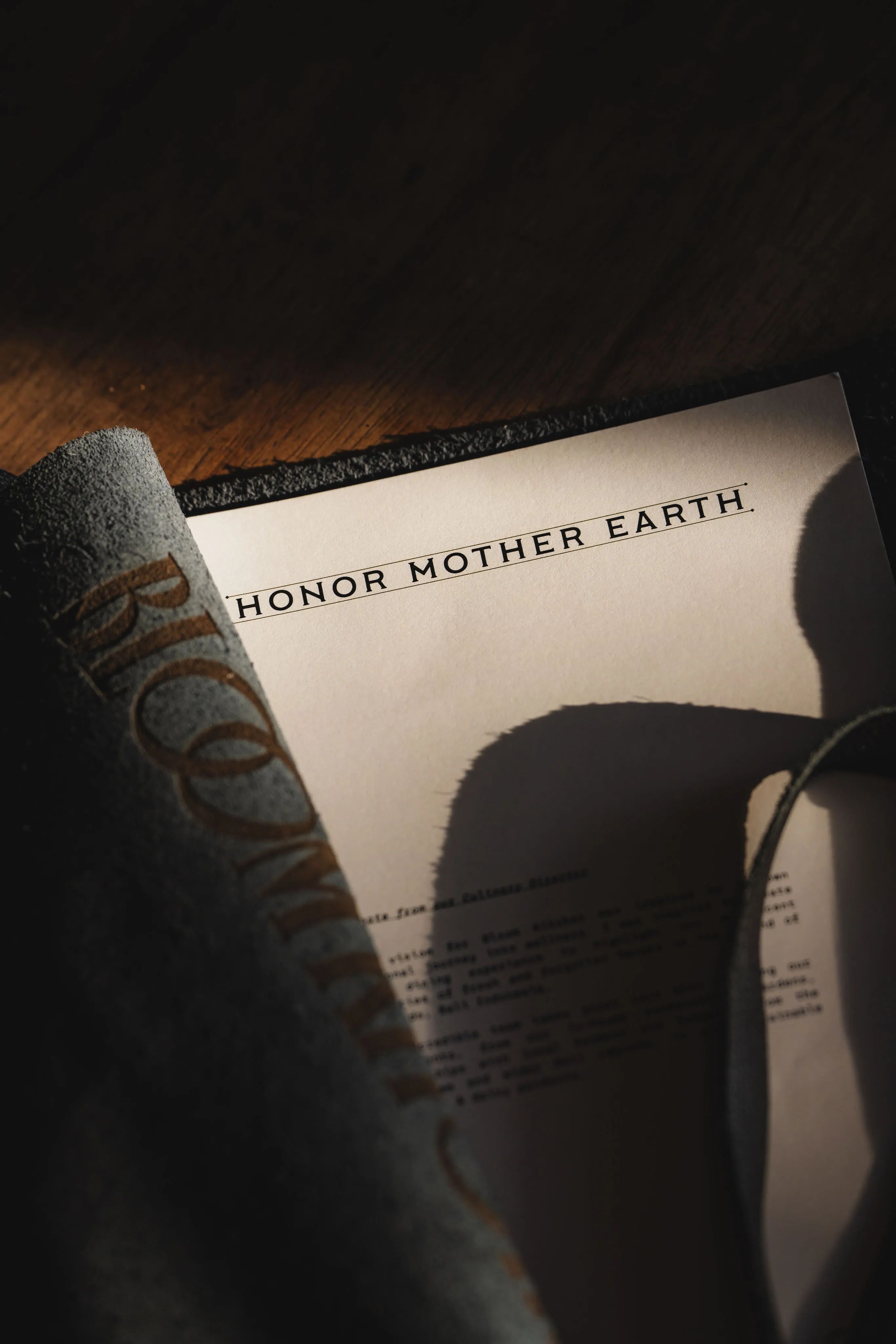 The Bloom menu open on a dark surface, its cover reading Honor Mother Earth.