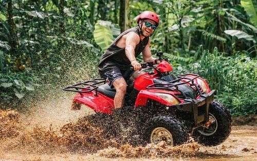 Off-road riding on a jungle trail in East Bali.