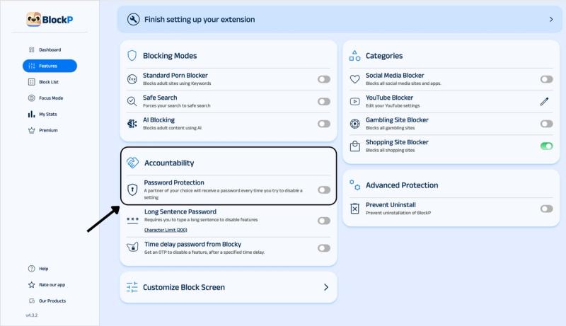 Enable Password Protection in the Accountability Section