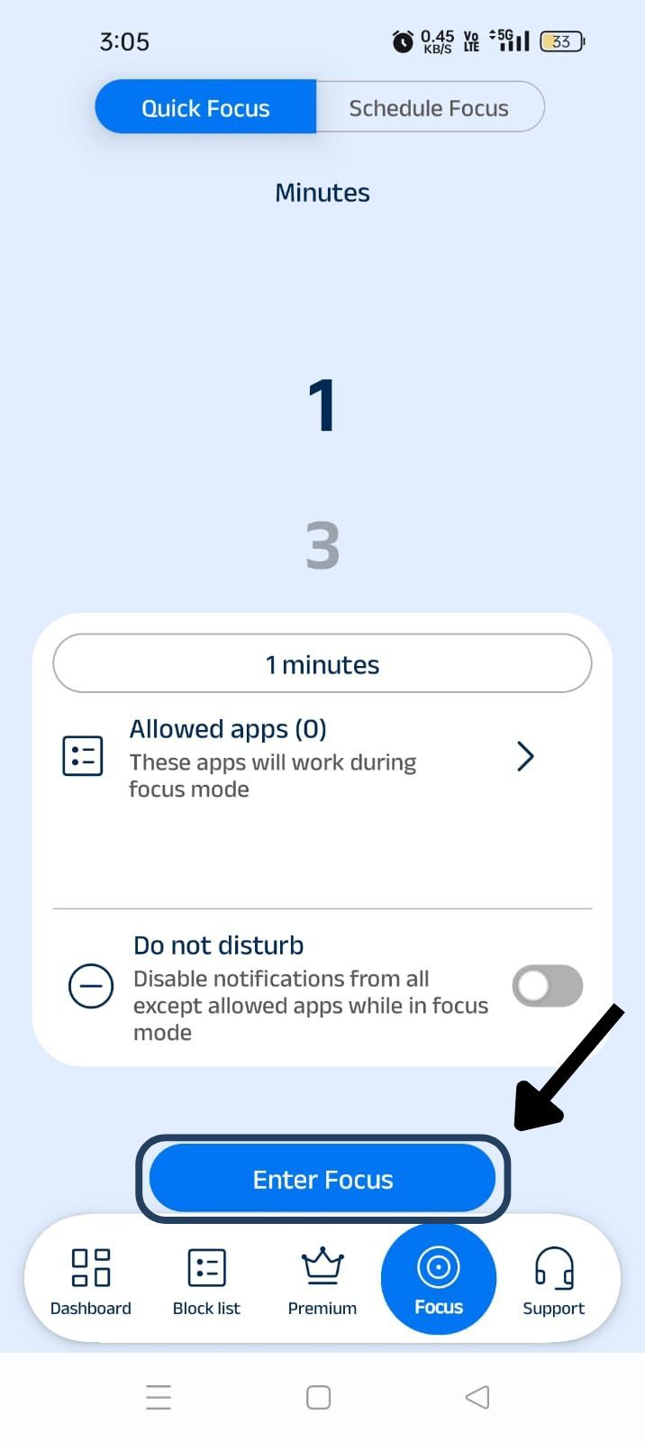 enter focus button