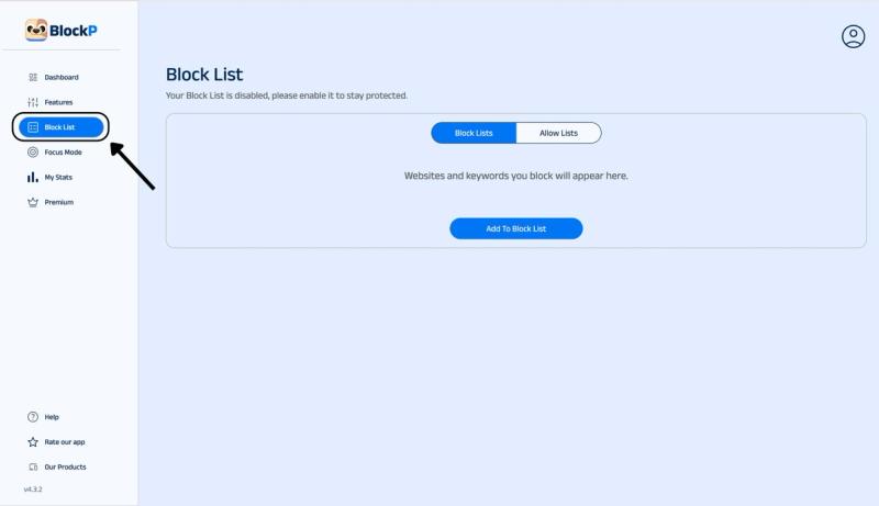 got to block list section 
