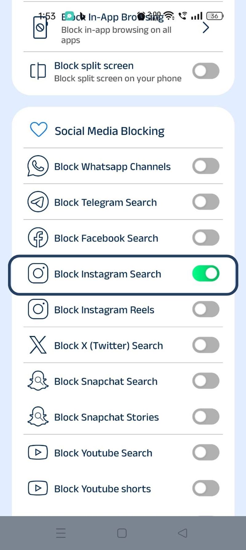 block instagram search