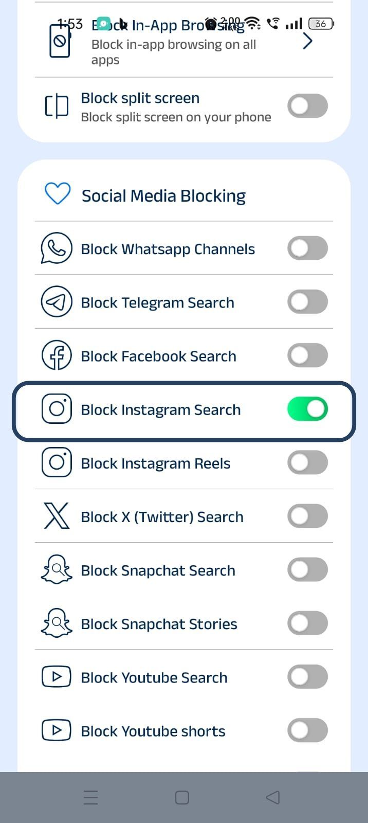 block instagram search