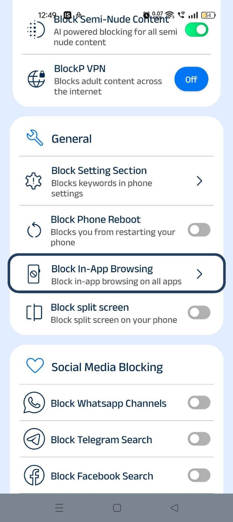 block in app browsing