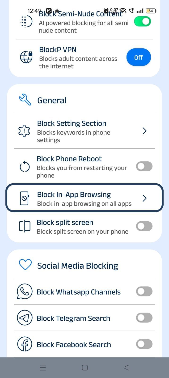 block in app browsing