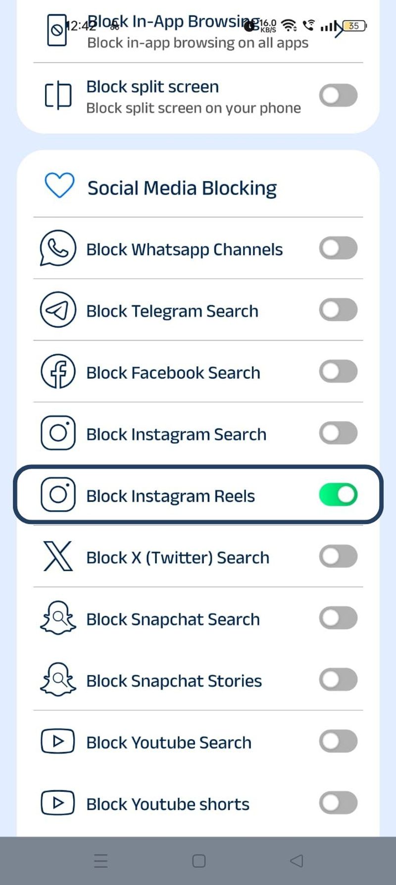 block instagram reels button