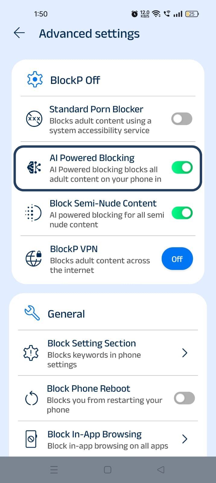 وضع حجب المواقع الإباحية blockp