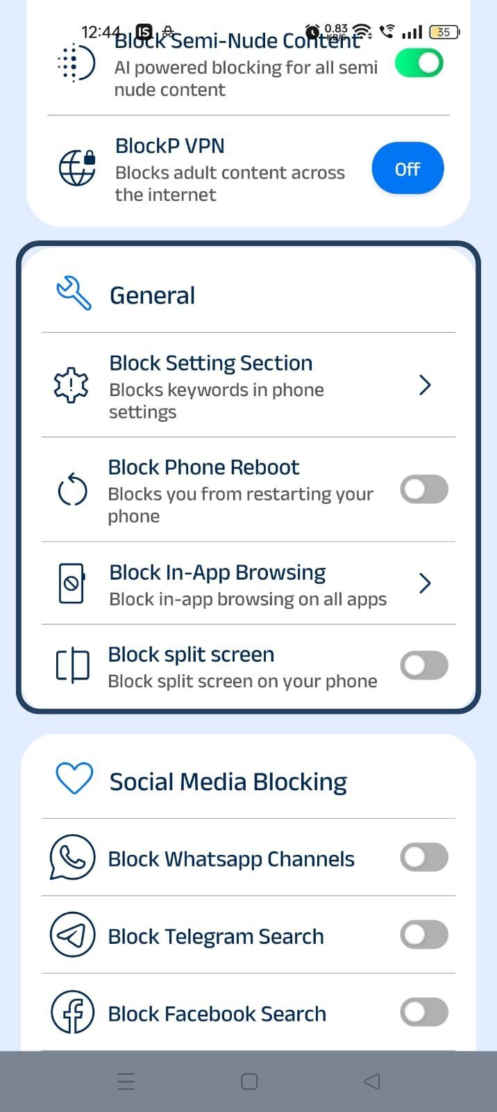 go to general settings