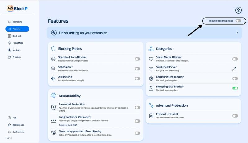 see incognito option in blockp