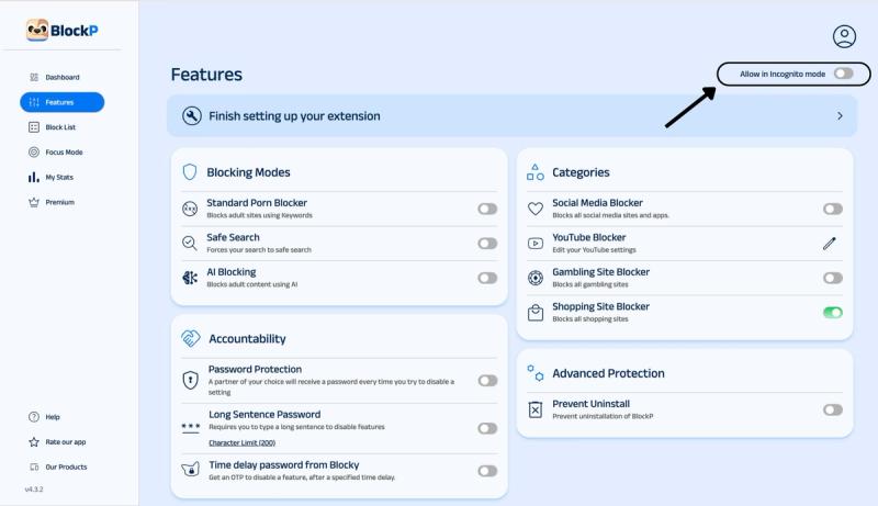 see incognito option in blockp