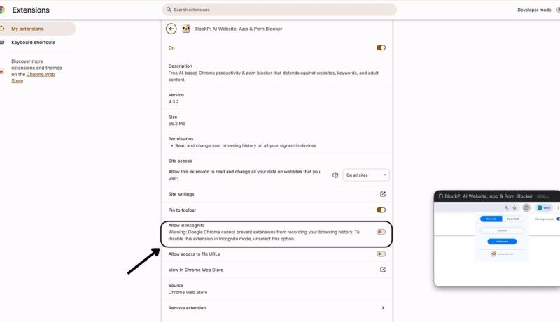 enable allow in incognito