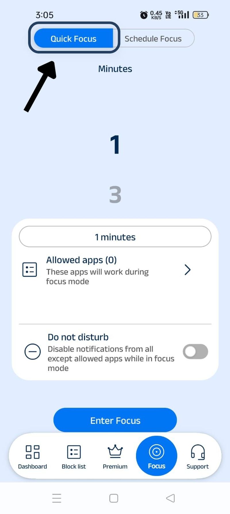 quick focus mode in blockp