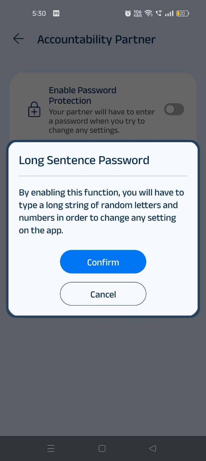 long sentence password popup comes