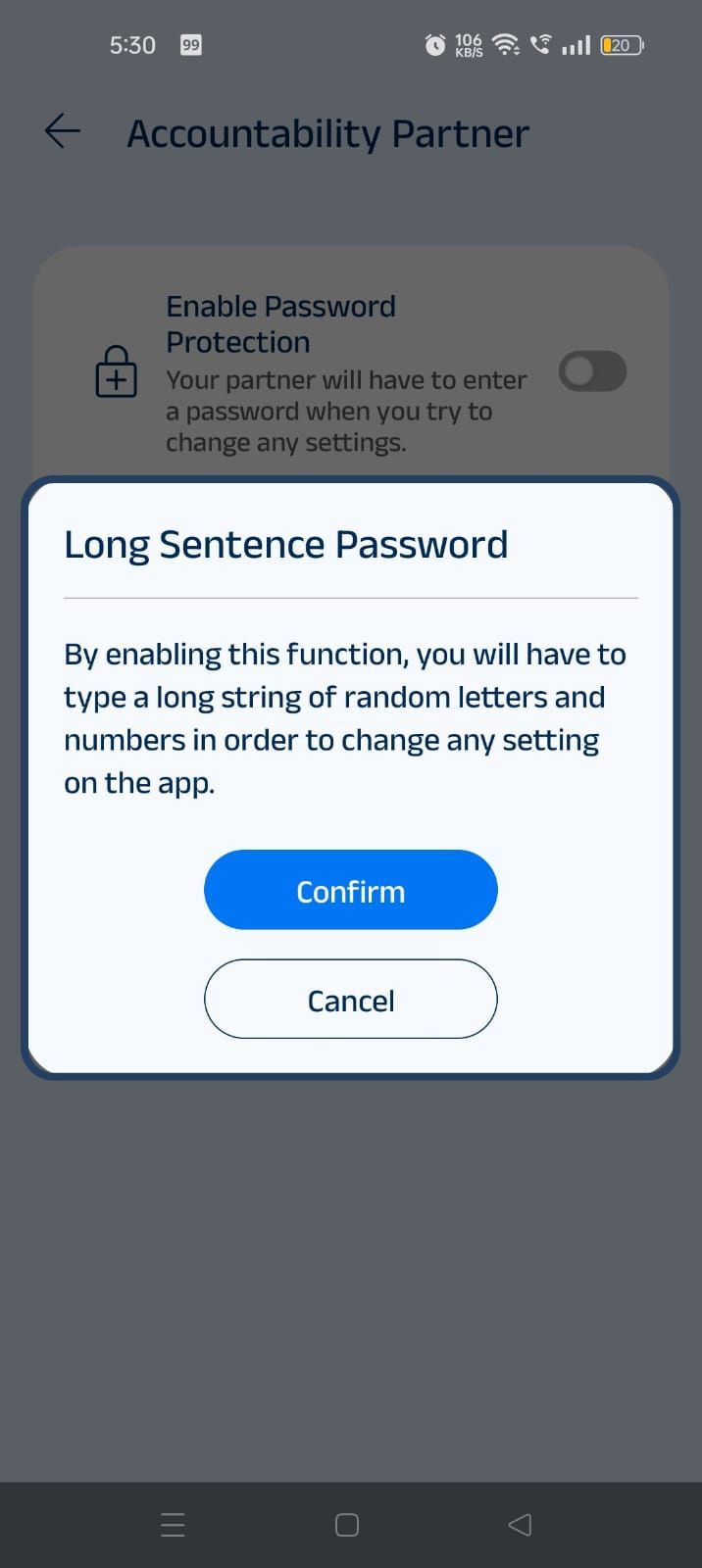 long sentence password popup comes