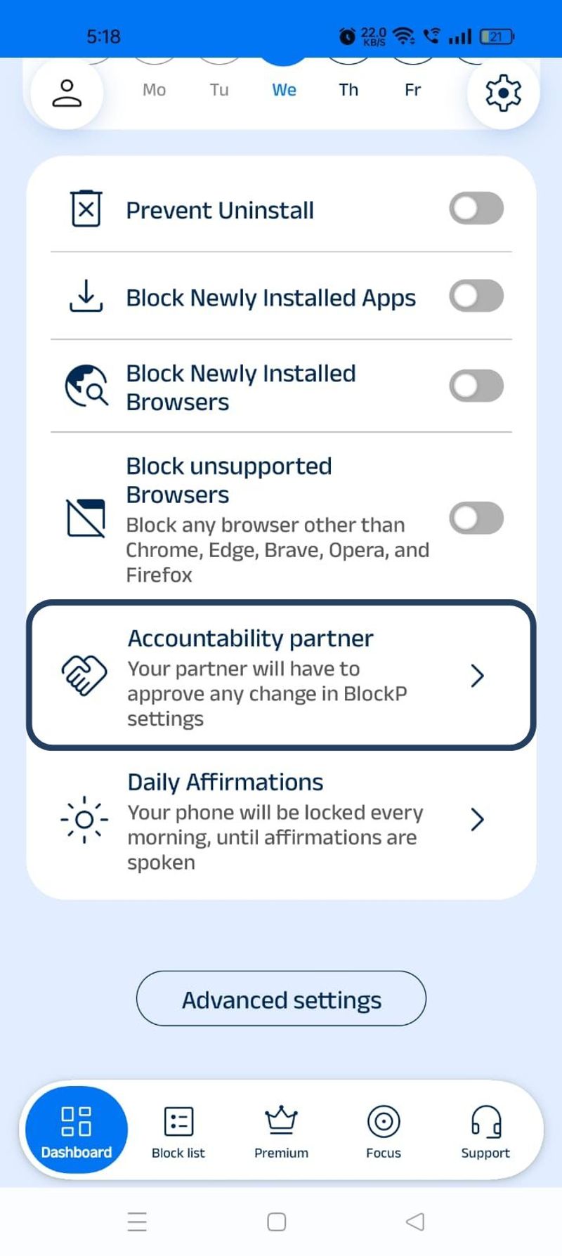 accountability partner section on home page