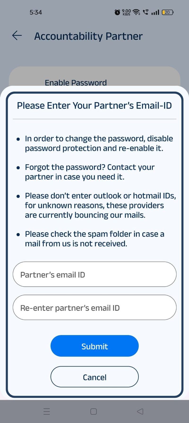 enable password protection popup