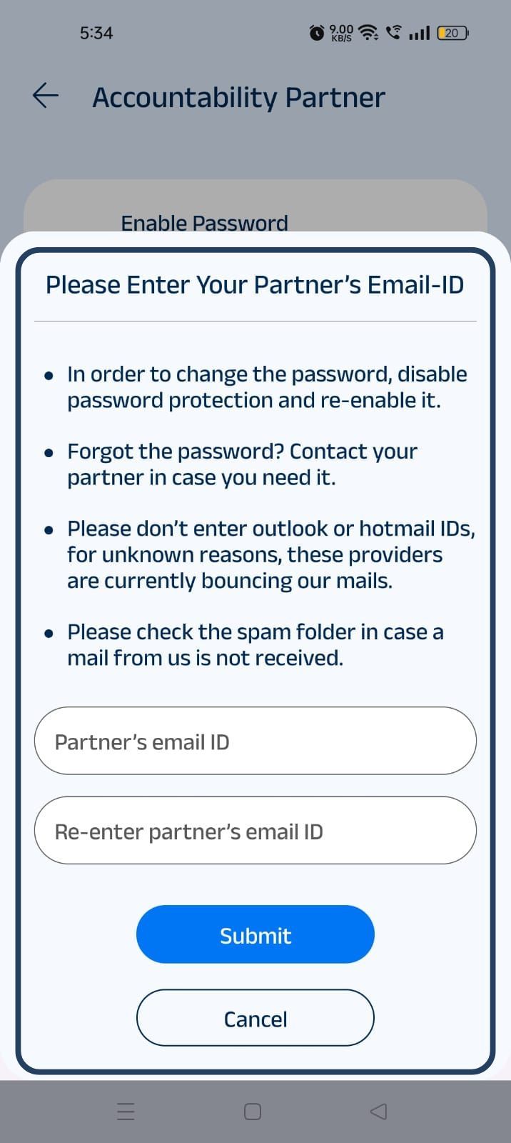 enable password protection popup