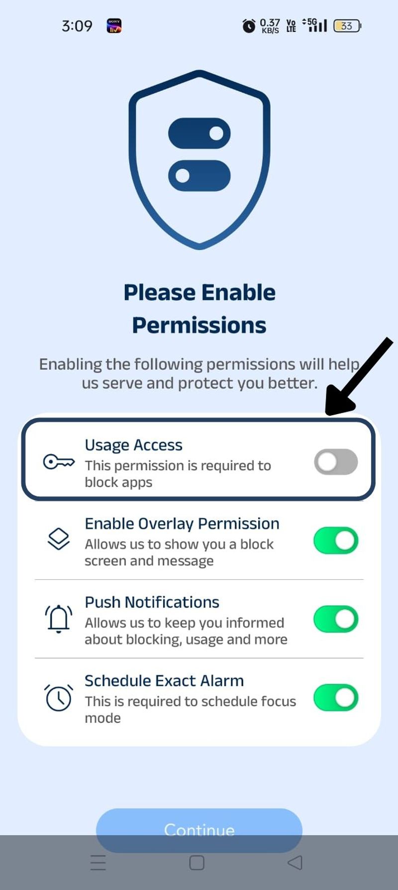 click on enable usage access button