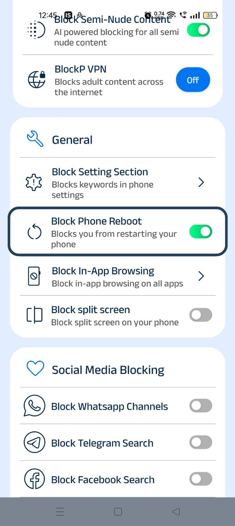 block phone reboot button