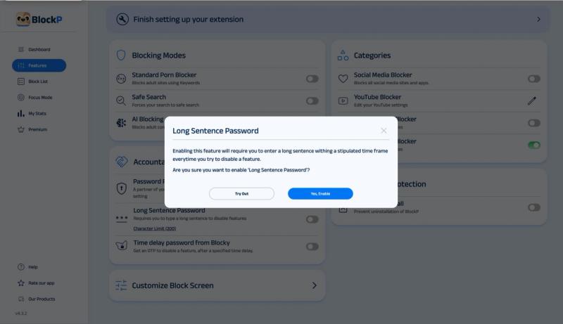 enable long sentence password feature
