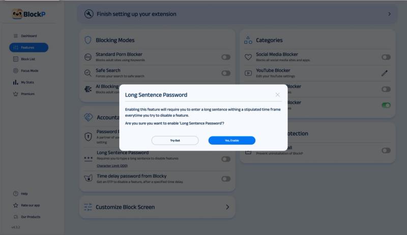 enable long sentence password feature