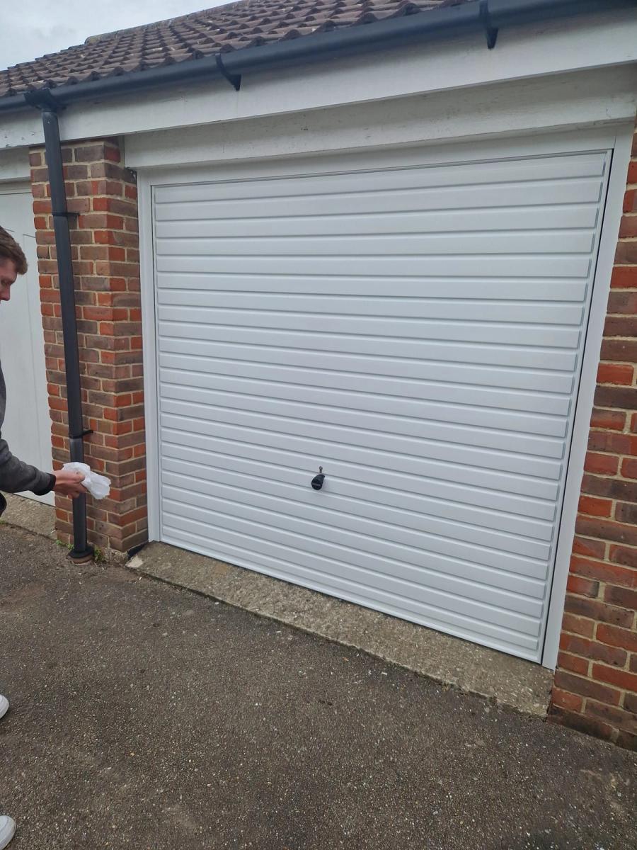 White up-and-over garage door