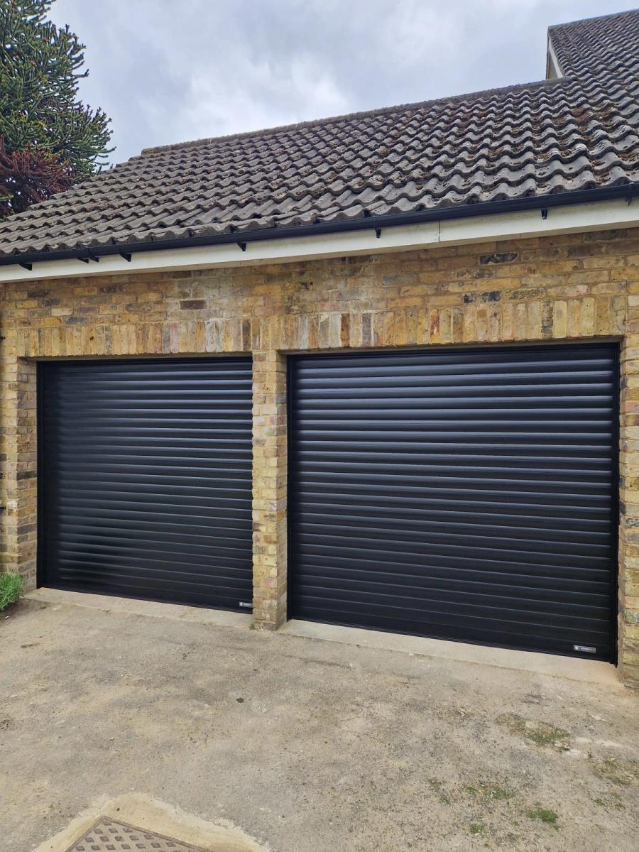 Black double roller garage doors