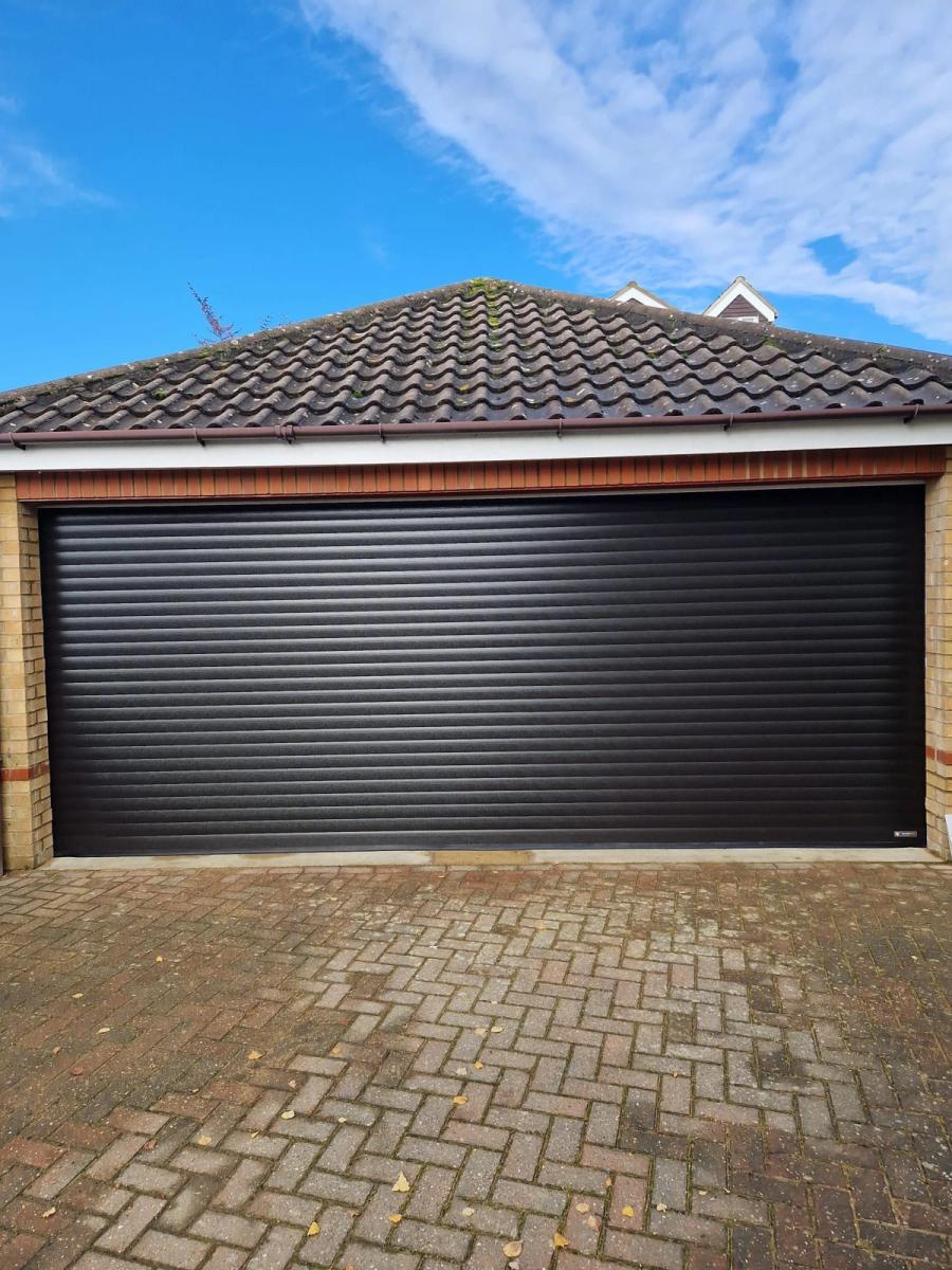 Black roller garage door