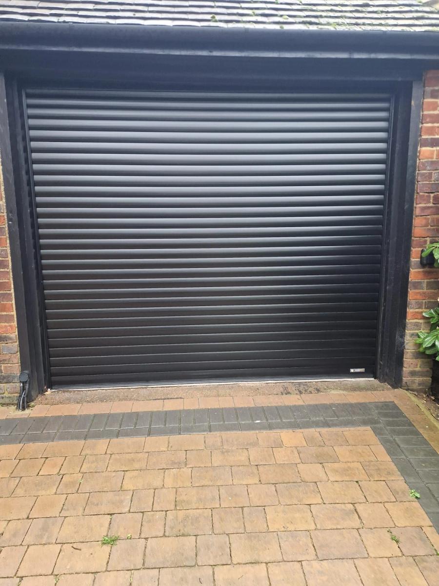 Black roller garage door