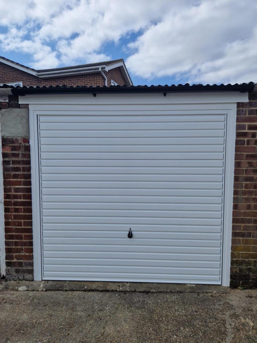 White up-and-over garage door