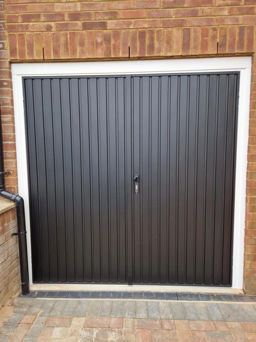 Black side hung garage door