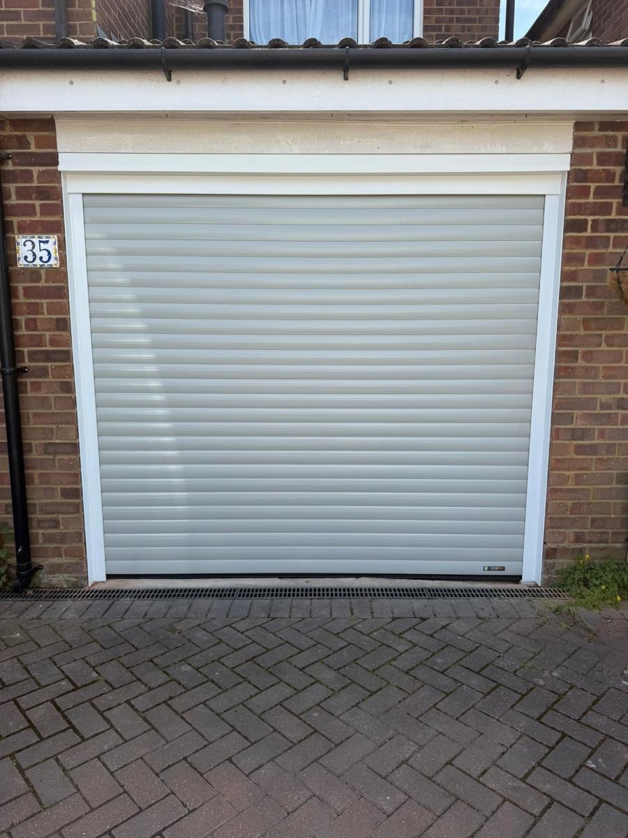 New Agate Grey Alurol 77 Secured by Design insulated roller garage door fitted in Ware