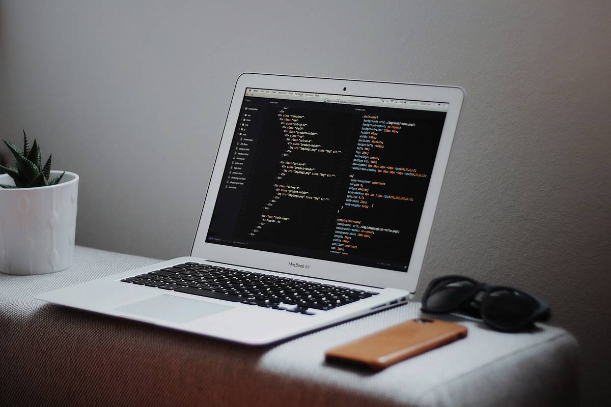 turned on MacBook Air on desk