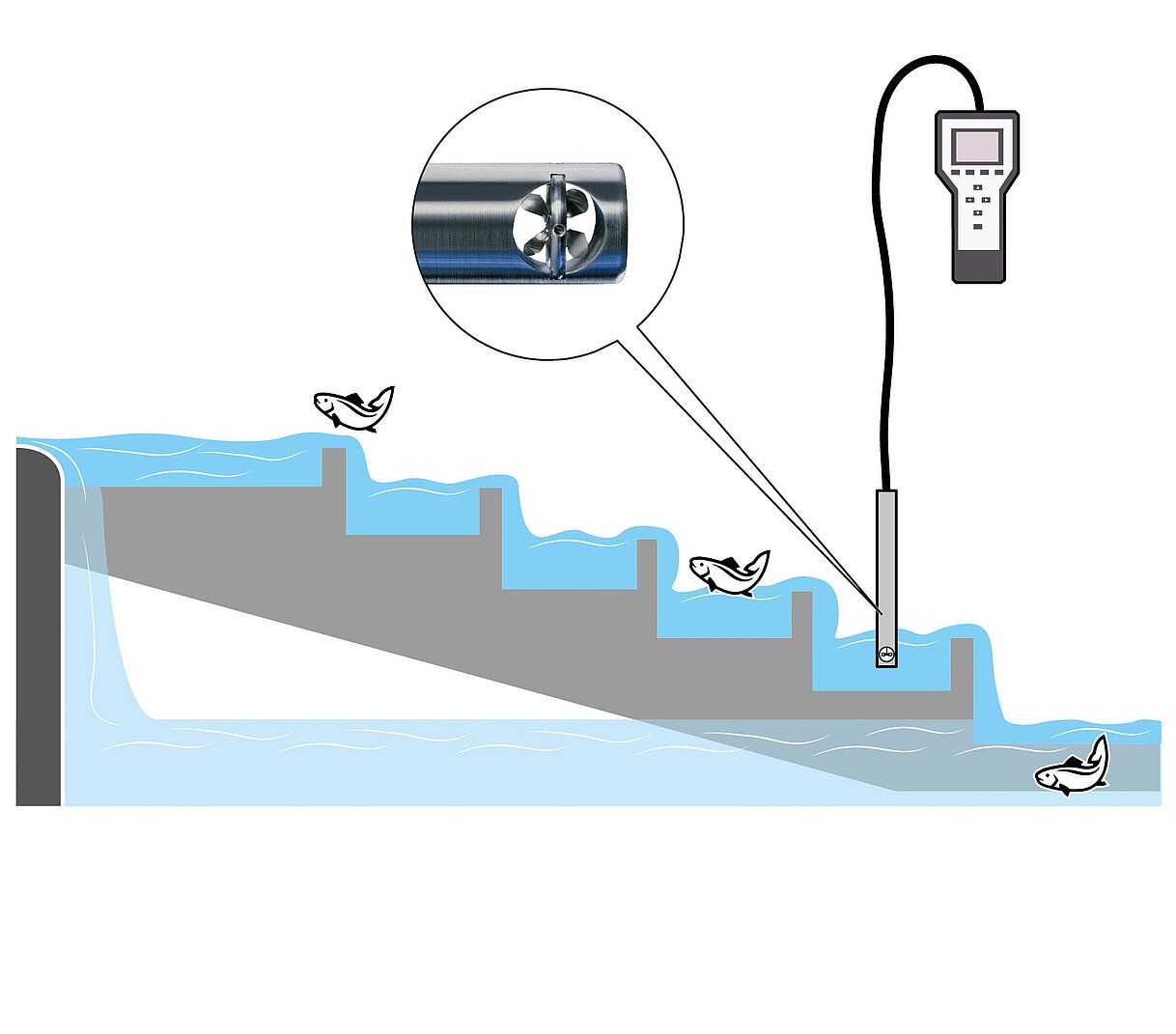 Flow measurement in flowing waters (e.g. fish passes)