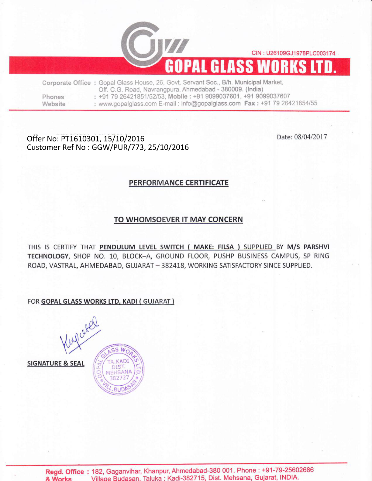 Gopal Glass Works Ltd testimonial image