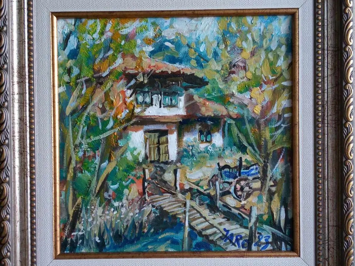 Peinture à l'huile - maison de campagne se niche au cœur d'un écrin de verdure. | Painting | Sofia | Ad gallery (SEO) | 2